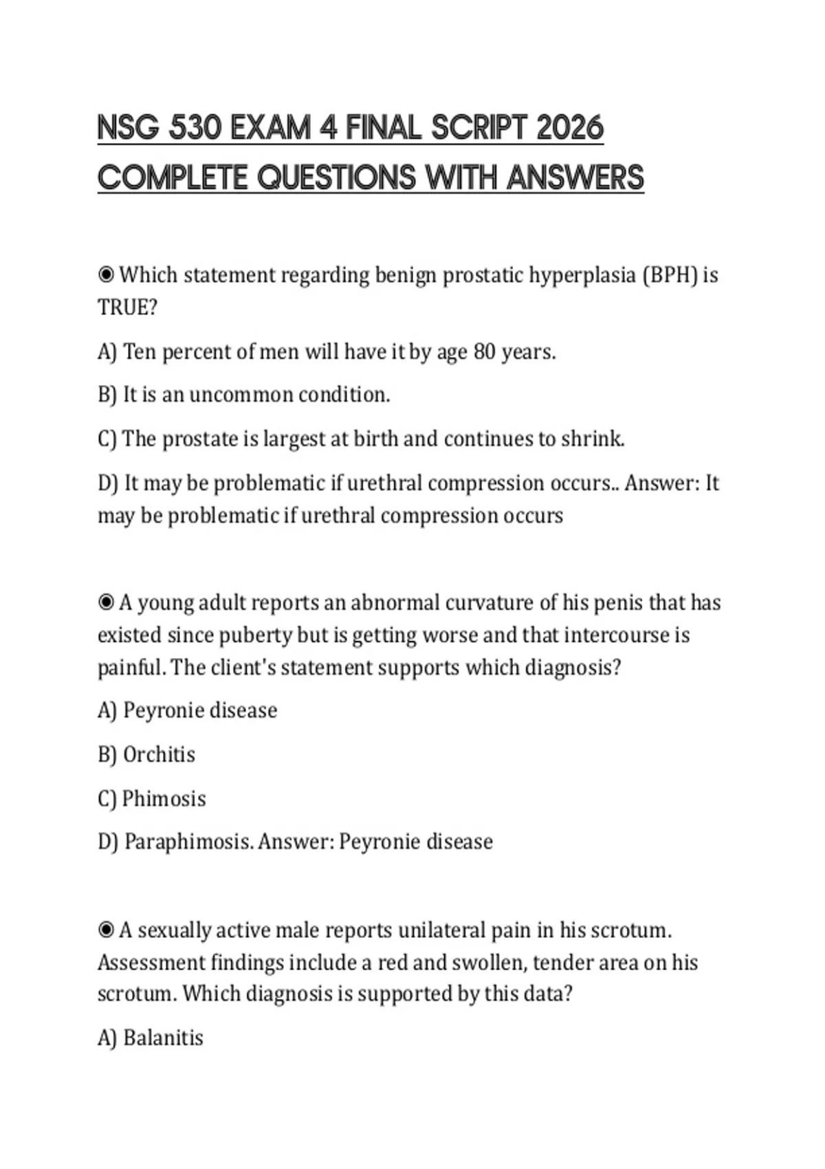 NSG 530 EXAM 4 FINAL SCRIPT 2026 COMPLETE QUESTIONS WITH ANSWERS - NSG ...