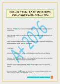 MEC 322 WEEK 1 EXAM QUESTIONS AND ANSWERS GRADED A&plus; 2026
