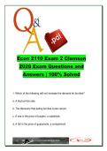 ECON 2110 Exam 2 &lpar;Clemson University&rpar; 2026 &ndash; 90&plus; Questions & Answers &vert; Supply & Demand&comma; Elasticity&comma; Markets