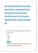 NYC Asbestos Abatement Contractor License Exam &ndash; Full-Length Practice Questions And Correct Answers &lpar;Verified Answers&rpar; Plus Rationales 2026&sol;2027 Q&A &vert; Instant Download Pdf
