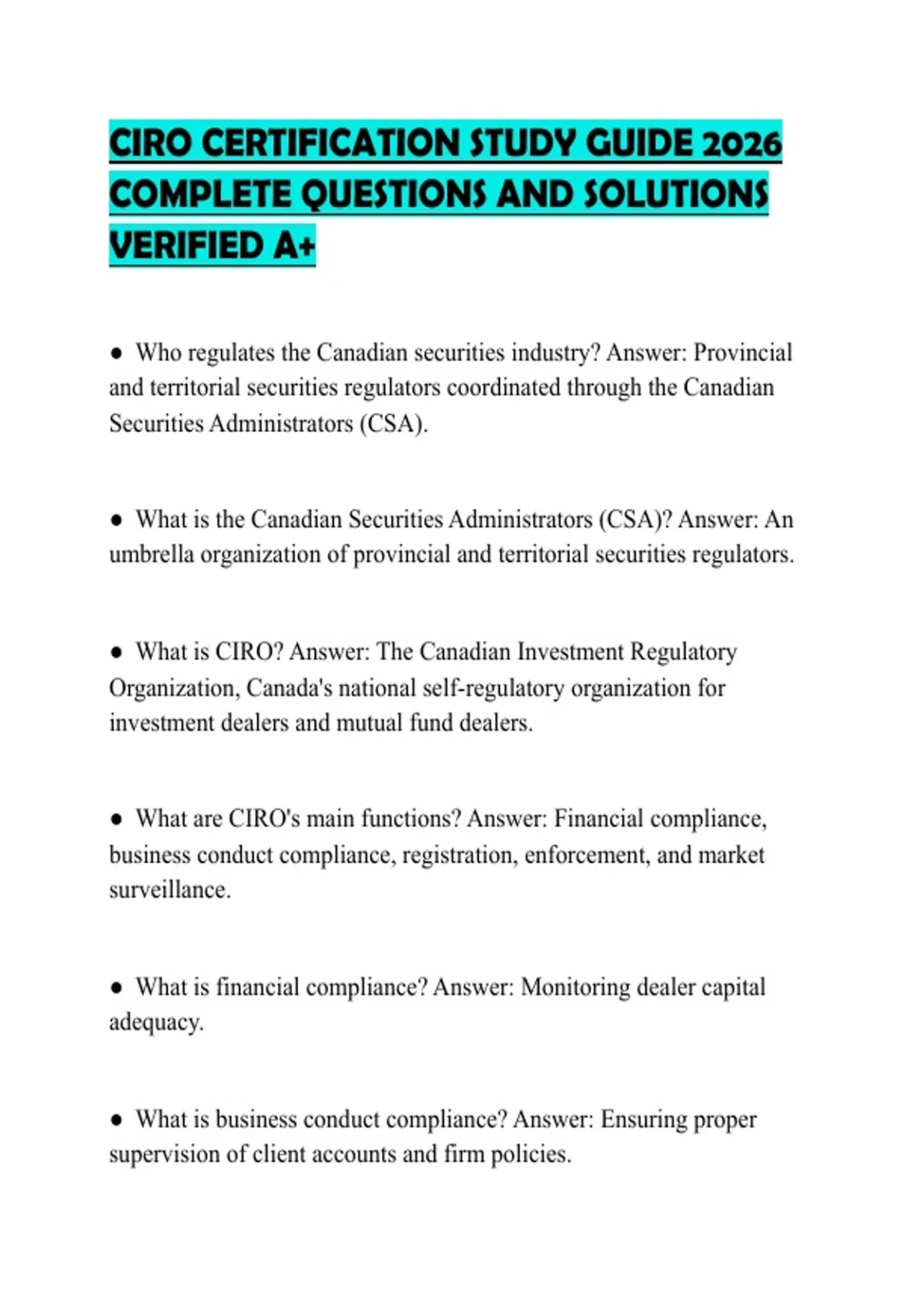 CIRO CERTIFICATION STUDY GUIDE 2026 COMPLETE QUESTIONS AND SOLUTIONS ...