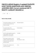 OB&sol;GYN ARDMS Registry &vert;&vert; update&vert;COMPLETE MOST TESTED QUESTIONS AND VERIFIED ANSWERS &lpar;100&percnt; Correct solutions&rpar;&vert; GET IT RIGHT&excl;&excl; &vert; ALREADY GRADED A&plus;
