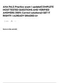AHA PALS Practice exam &vert; update&vert;COMPLETE MOST TESTED QUESTIONS AND VERIFIED ANSWERS &lpar;100&percnt; Correct solutions&rpar;&vert; GET IT RIGHT&excl;&excl; &vert; ALREADY GRADED A&plus;