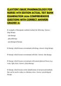 CLAYTON&rsquo;S BASIC PHARMACOLOGY FOR NURSES 19TH EDITION ACTUAL TEST BANK EXAMINATION 2026 COMPREHENSIVE QUESTIONS WITH CORRECT ANSWERS GRADED A&plus;