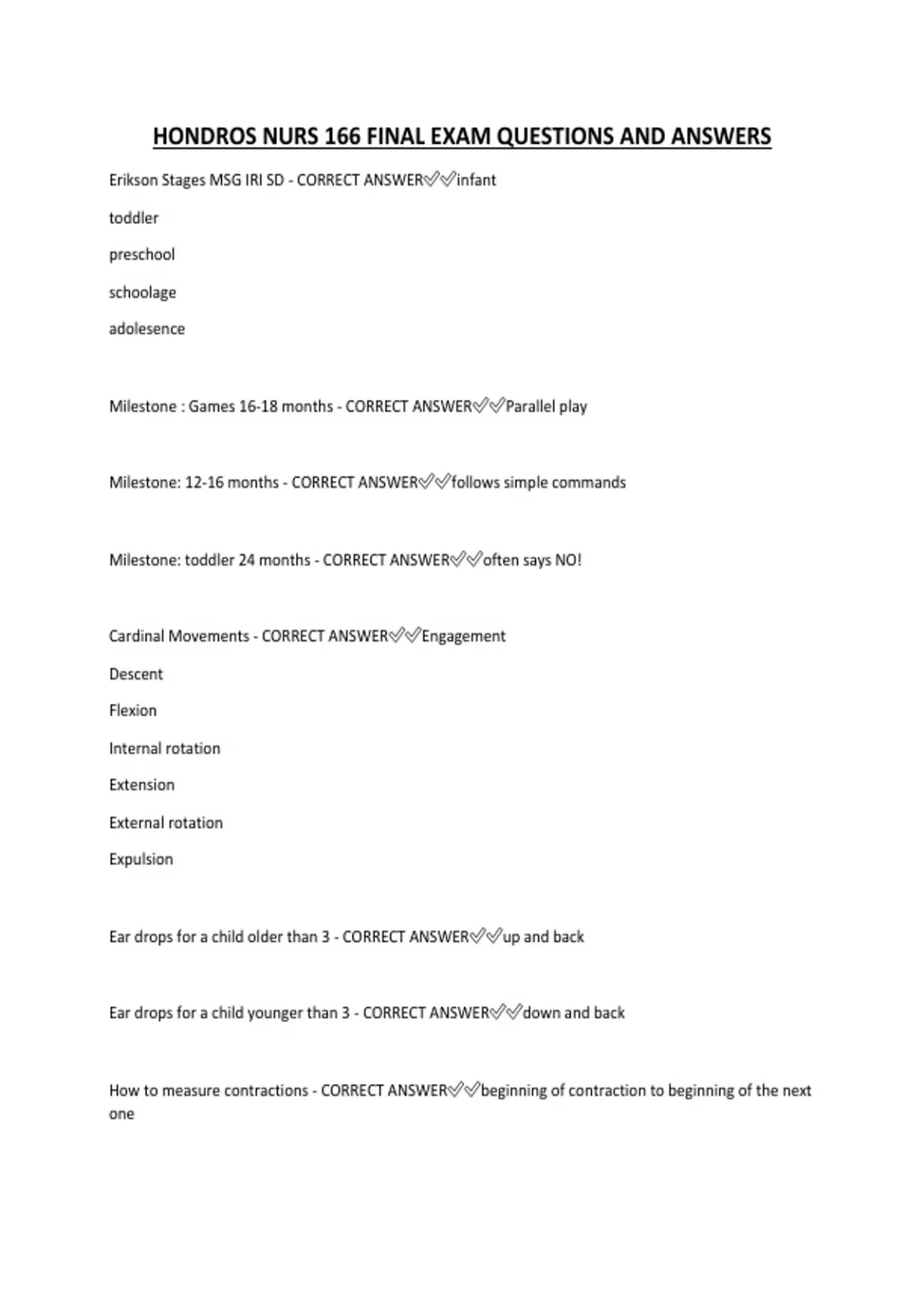 HONDROS NURS 166 FINAL EXAM QUESTIONS AND ANSWERS - HONDROS NUR 166 ...