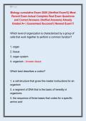 Biology cumulative Exam 2026 &vert;&vert;Verified Exam&excl;&excl;&vert;&vert; Most  Recent Exam Actual Complete Real Exam Questions  and Correct Answers &lpar;Verified Answers&rpar; Already  Graded A&plus; &vert; Guaranteed Success&excl;&excl;&vert; Newest Exam&excl;&excl;&excl;