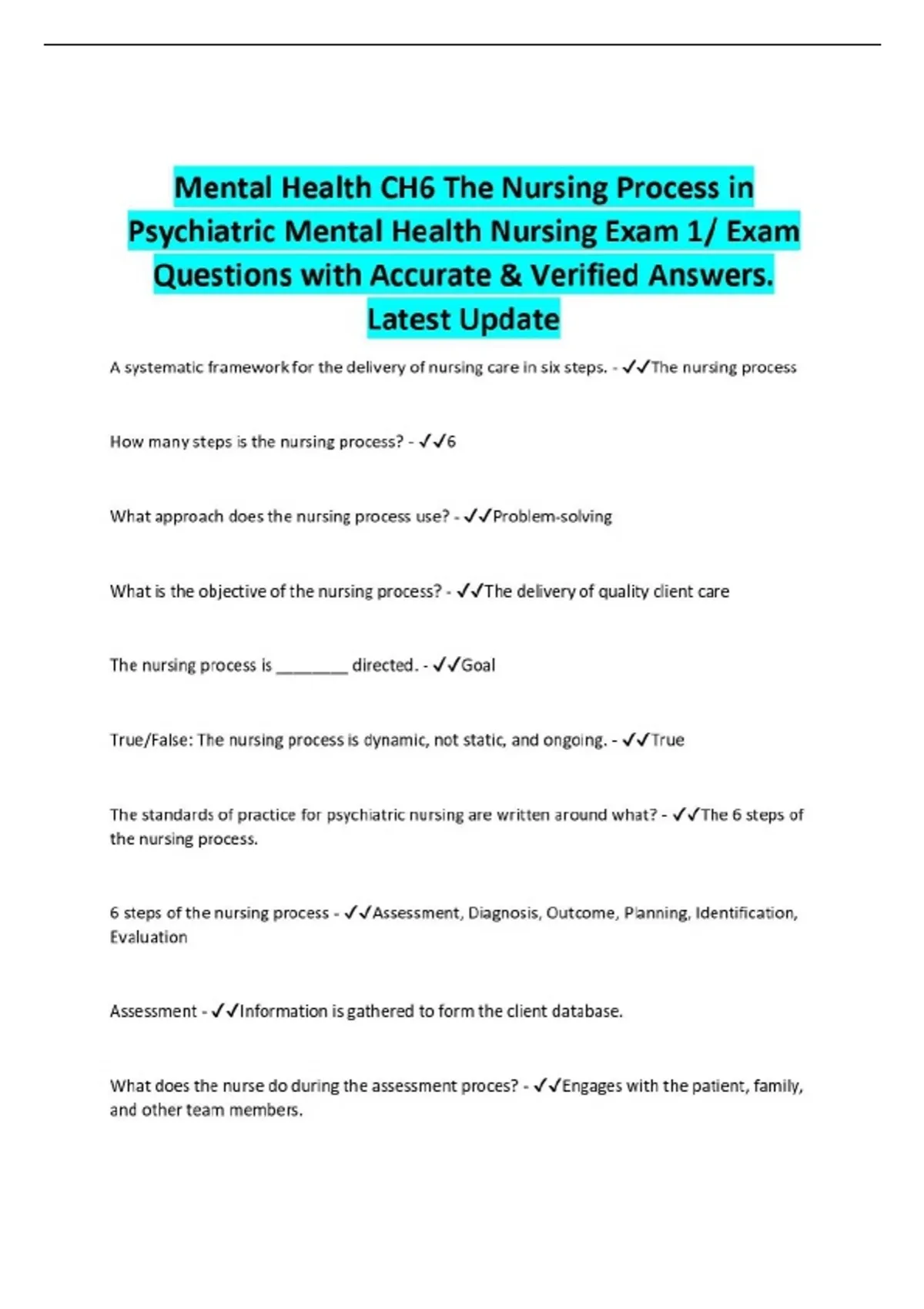 Mental Health CH6 The Nursing Process in Psychiatric Mental Health ...