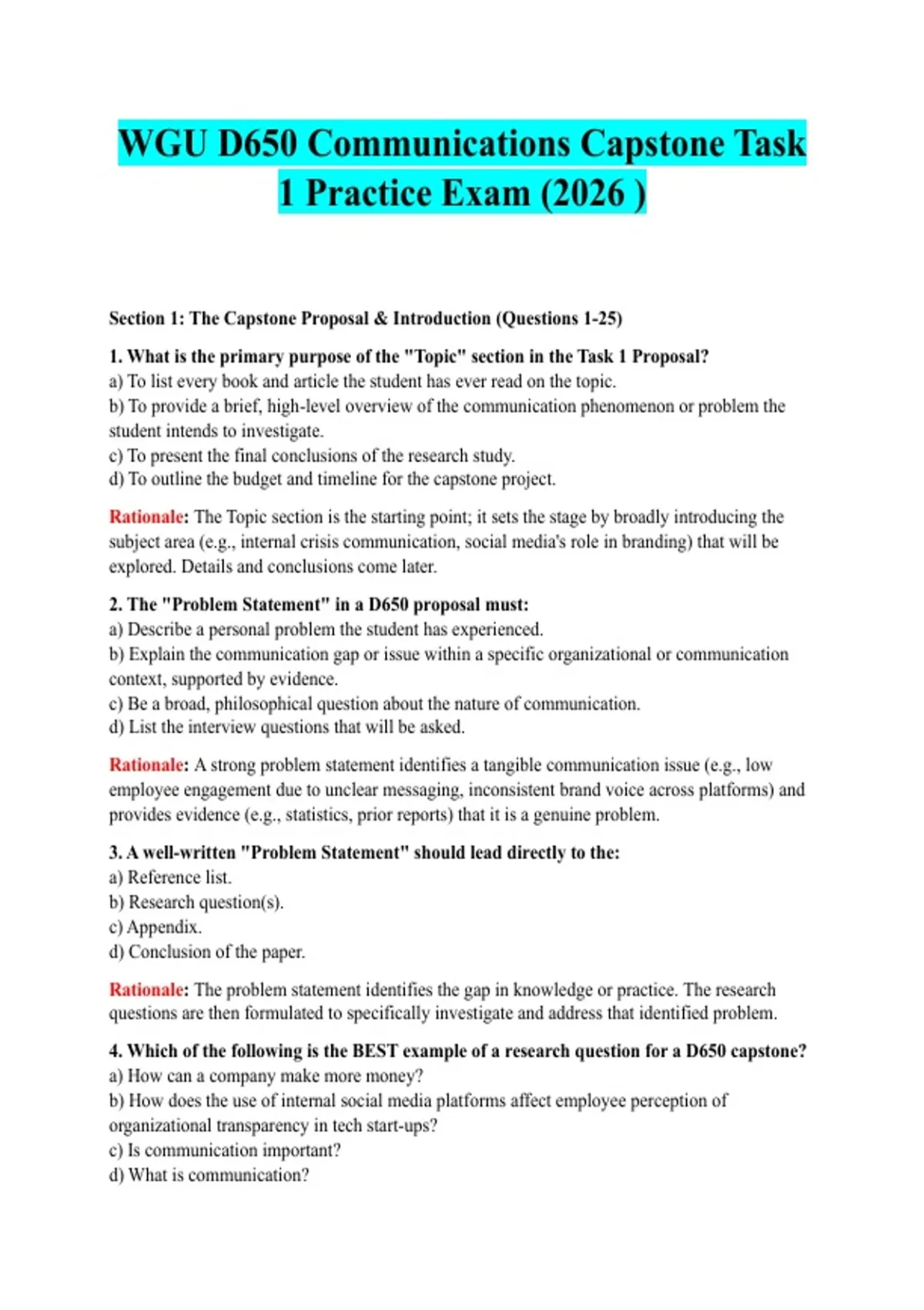 WGU D650 Communications Capstone Task 1 Practice Exam (2026 ) - 2026 ...