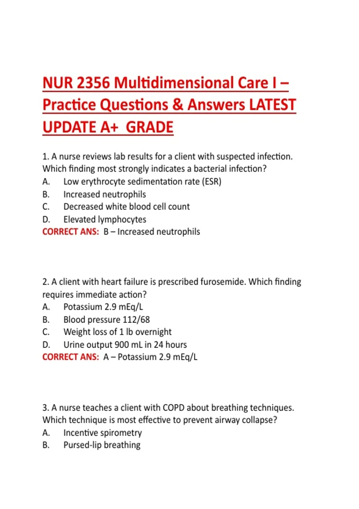 NUR 2356 Multidimensional Care I, Nursing Program,LATEST UPDATE ...