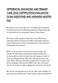 DIFFERENTIAL DIAGNOSIS AND PRIMARY CARE 2026 CERTIFICATION EVALUATION EXAM QUESTIONS AND ANSWERS MASTER FILE