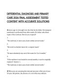 DIFFERENTIAL DIAGNOSIS AND PRIMARY CARE 2026 FINAL ASSESSMENT TESTED CONTENT WITH ACCURATE SOLUTIONS