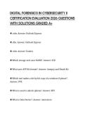 DIGITAL FORENSICS IN CYBERSECURITY II CERTIFICATION EVALUATION 2026 QUESTIONS WITH SOLUTIONS GRADED A&plus;