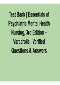 Test Bank &ndash; Essentials of Psychiatric Mental Health Nursing&comma; 3rd Edition &lpar;Varcarolis&rpar; &ndash; Verified Questions & Answers