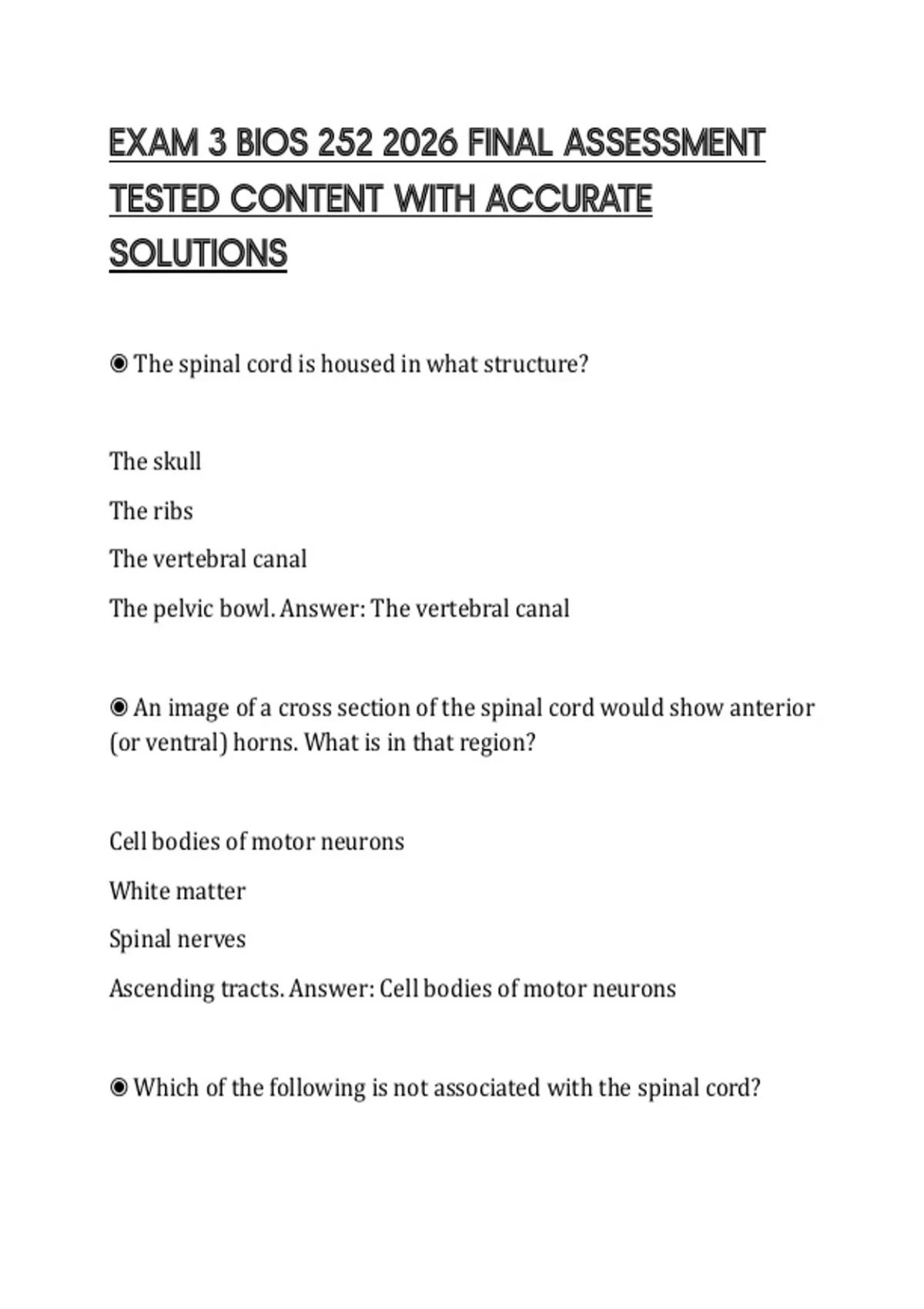 EXAM 3 BIOS 252 2026 FINAL ASSESSMENT TESTED CONTENT WITH ACCURATE ...