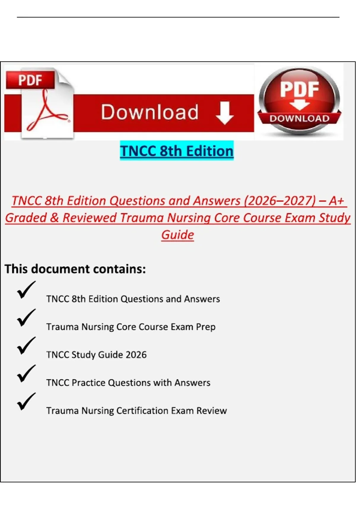 TNCC 8th Edition Questions & Answers (2026–2027) – A+ Graded & Reviewed ...