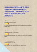 FLORIDA COSMETOLOGY THEORY EXAM &vert; KEY QUESTIONS WITH 100&percnt; CORRECT ANSWERS &vert; LATEST UPDATE VERIFIED 2026 &vert; 2027 &lpar;RATED A&plus;&rpar;     