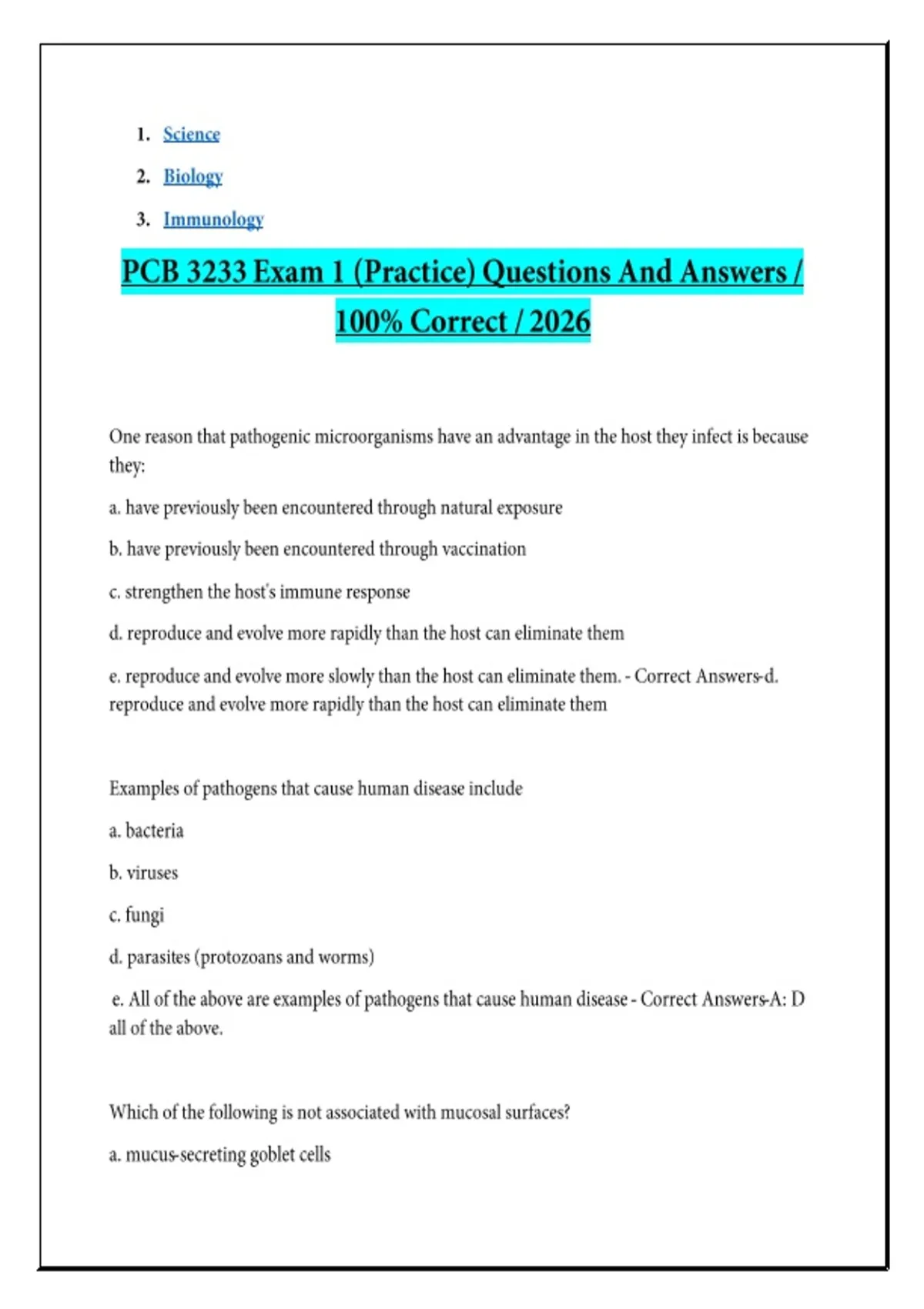 PCB 3233 Exam 1 (Practice) Questions And Answers - 100% Correct - 2026 ...