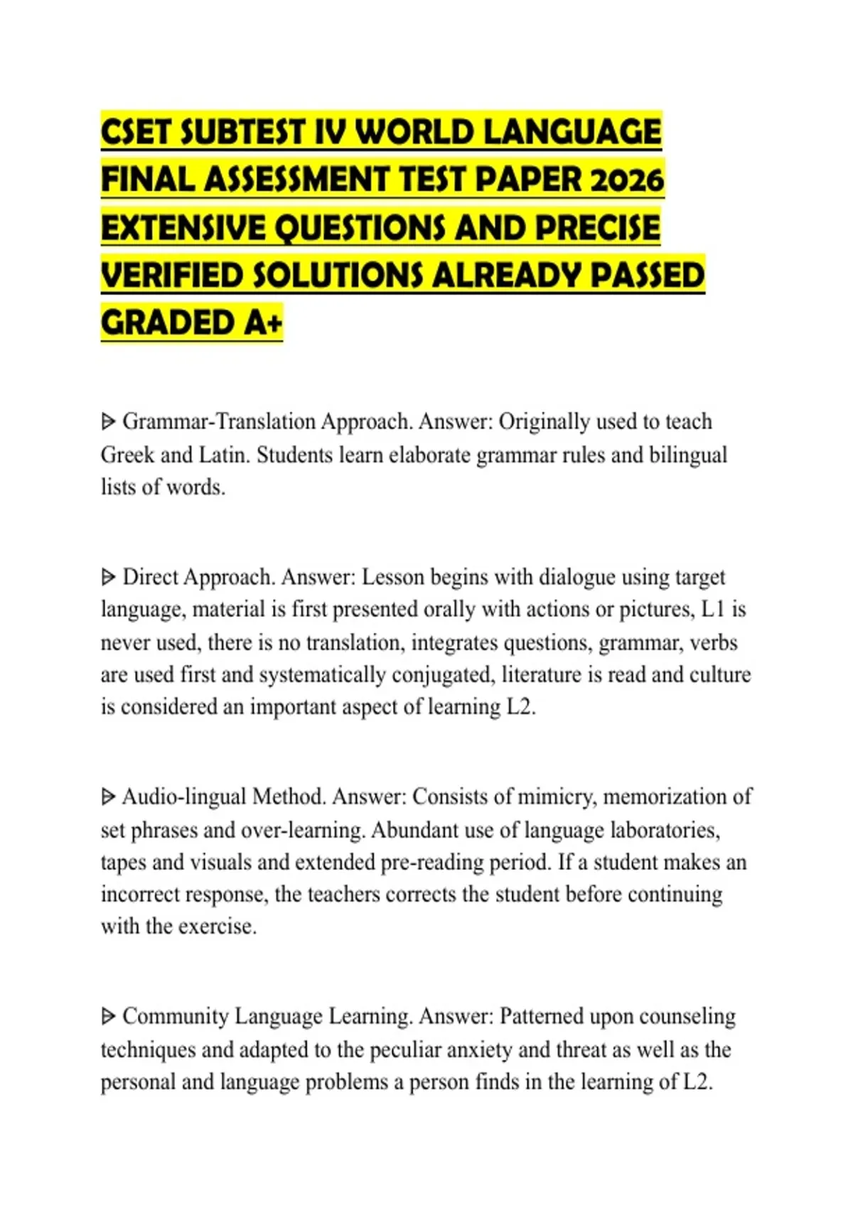 CSET SUBTEST IV WORLD LANGUAGE FINAL ASSESSMENT TEST PAPER 2026 ...