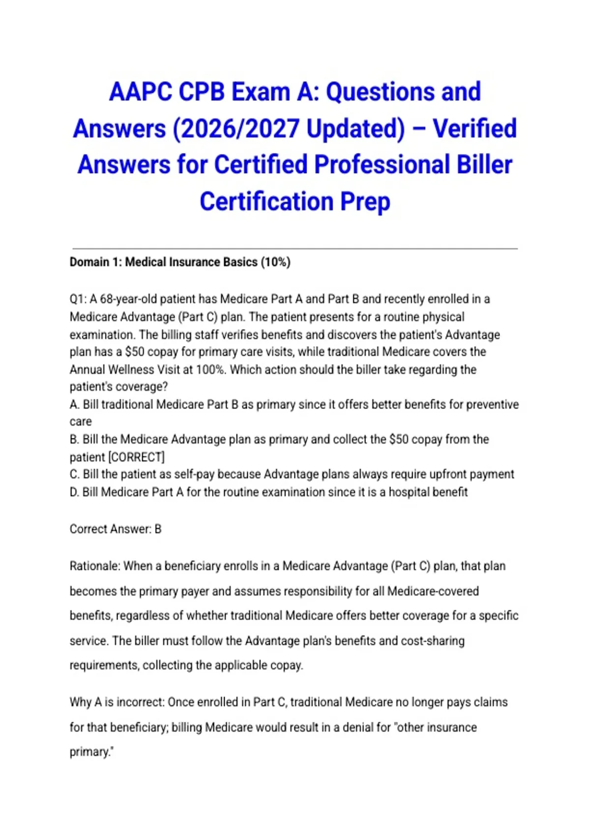AAPC CPB Exam A: Questions and Answers (2026/2027 Updated) – Verified ...