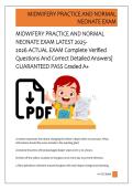 MIDWIFERY PRACTICE AND NORMAL  NEONATE EXAM LATEST 2025-  2026 ACTUAL EXAM Complete Verified   Questions And Correct Detailed Answers&vert;  GUARANTEED PASS Graded A&plus; 