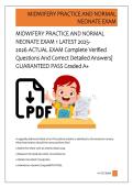 MIDWIFERY PRACTICE AND NORMAL  NEONATE EXAM 1 LATEST 2025-  2026 ACTUAL EXAM Complete Verified   Questions And Correct Detailed Answers&vert;  GUARANTEED PASS Graded A&plus; 