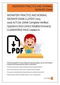 MIDWIFERY PRACTICE AND NORMAL  NEONATE EXAM 2 LATEST 2025-  2026 ACTUAL EXAM Complete Verified   Questions And Correct Detailed Answers&vert;  GUARANTEED PASS Graded A&plus; 