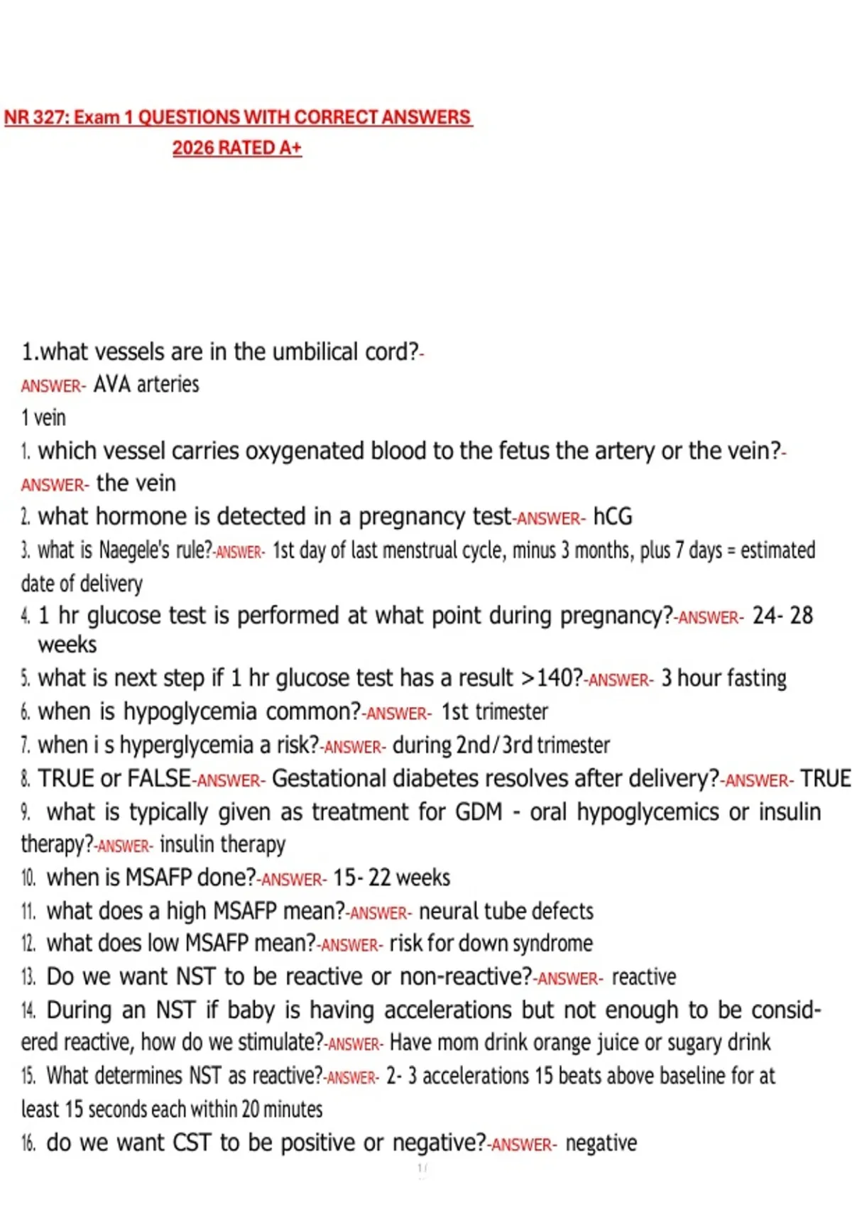 NR 327 Exam 1 QUESTIONS WITH CORRECT ANSWERS 2026 RATED A+ - NR327/ NR ...