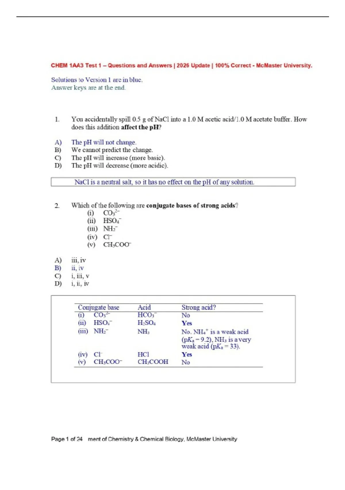 CHEM 1AA3 Test 1 and 2 Bundle with complete solutions. - Stuvia US