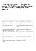 Post office exam 474 EXAM Questions and Answers &lpar;Verified Answers&rpar; Most Recent exam COMPLETE &lpar;2026&rpar; &lpar;Latest Update 2026&rpar; UPDATE&excl;&excl;