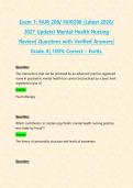 Exam 1&colon; NUR 208&sol; NUR208 &lpar;Latest 2026&sol; 2027 Update&rpar; Mental Health Nursing Review&vert; Questions with Verified Answers&vert; Grade A&vert; 100&percnt; Correct &ndash; Fortis&period;