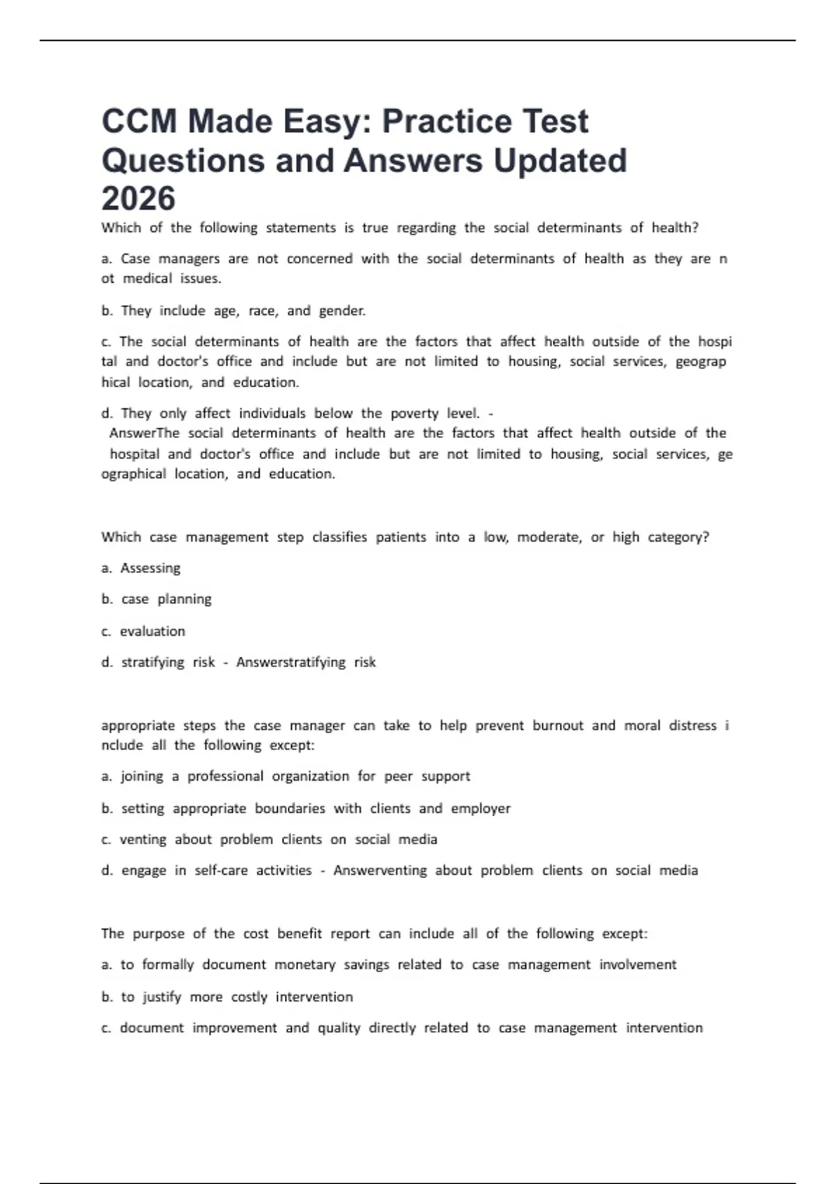 CCM Made Easy: Practice Test Questions and Answers Updated 2026 - CCM ...