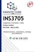 INS3705 Assignment 2 &lpar;DETAILED ANSWERS&rpar; Semester 1 2026 - DISTINCTION GUARANTEED