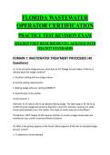 Florida Wastewater Operator Certification ACTUAL EXAM 2024&sol;2025 &vert; Practice Test Revision Exam &vert; FDEP Requirements &vert; 2026&sol;2027 Standards &vert; Verified Q&A &vert; Pass Guaranteed - A&plus; Graded