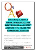 Human Body in Health & Disease &lpar;BIO110&rpar; 2025&sol;2026 &ndash; 140 Exam Questions & Answers on Anatomy&comma; Physiology&comma; Pathology&comma; Pharmacology