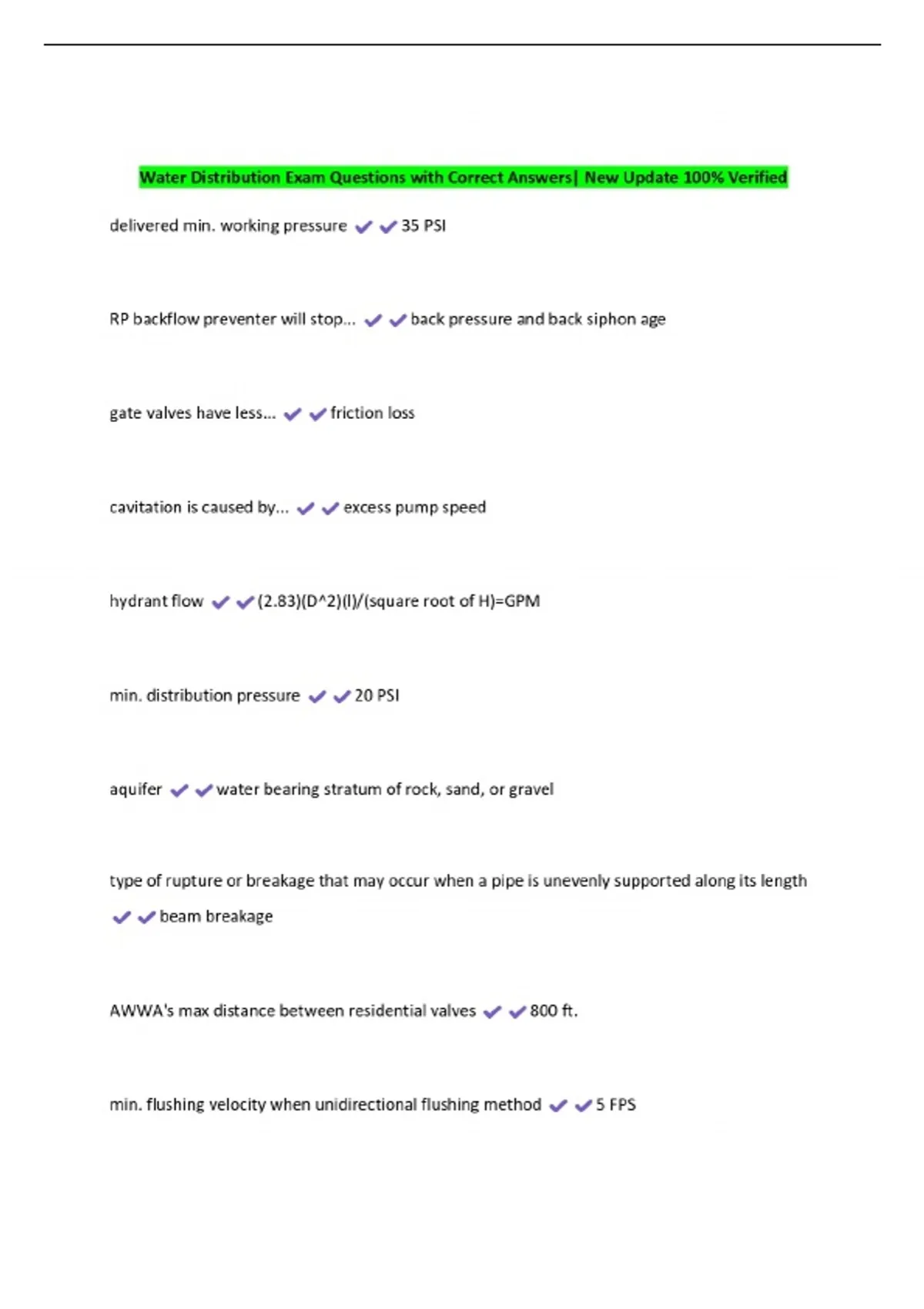 Water Distribution Exam Questions with Correct Answers| New Update ...