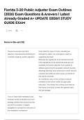 Florida 3-20 Public Adjuster Exam Outlines &lpar;2026&rpar; Exam Questions & Answers &vert; Latest Already Graded A&plus; UPDATE &vert;2026&excl;&excl; STUDY GUIDE EXAM