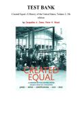 Test Bank for Created Equal&colon; A History of the United States&comma; Volume 2&comma; 5th edition by Jacqueline Jones&comma; Peter Wood&comma; Chapter 16-30 &vert; All Chapters