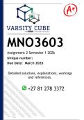MNO3603 Assignment 2 &lpar;DETAILED ANSWERS&rpar; Semester 1 2026 - DISTINCTION GUARANTEED