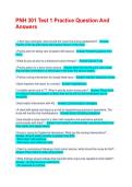 PNH 301 Test 1 Practice Question And Answers