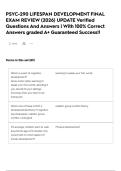 PSYC-290 LIFESPAN DEVELOPMENT FINAL EXAM REVIEW   &lpar;2026&rpar; UPDATE Verified Questions And Answers &vert; With 100&percnt; Correct Answers graded A&plus; Guaranteed Success&excl;&excl;