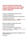 Texas Cosmetology Written Exam Practice Questions with 100&percnt; Correct Answers and Verified Answers 2026 LATEST VERSION&excl;&excl;