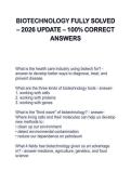 BIOTECHNOLOGY FULLY SOLVED &ndash; 2026 UPDATE &ndash; 100&percnt; CORRECT  ANSWERS   