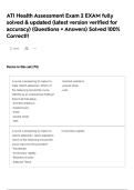 ATI Health Assessment Exam 2 EXAM fully solved & updated &lpar;latest version verified for accuracy&rpar; &lpar;Questions &plus; Answers&rpar; Solved 100&percnt; Correct&excl;&excl; 
