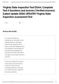 Virginia State Inspection Test EXAM&comma; Complete Test &vert;&vert; Questions and Answers &lpar;Verified Answers&rpar; &lpar;Latest Update 2026&rpar; UPDATE&excl;&excl; Virginia State Inspection Assessment Test