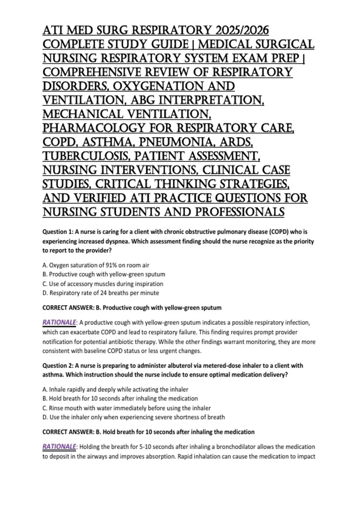 ATI Med Surg Respiratory 2025/2026 Complete Study Guide | Medical ...