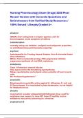 Nursing Pharmacology Exam &lpar;Drugs&rpar; 2026 Most  Recent Version with Concrete Questions and  Solid Answers from Verified Study Resources &sol;  100&percnt; Solved &sol; Already Graded A&plus;