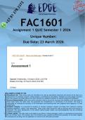 FAC1601 Assignment 1 &lpar;ANSWERS&rpar; Semester 1 2026 - DISTINCTION GUARANTEED