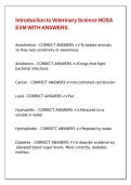 Introduction to Veterinary Science HOSA EXM WITH ANSWERS