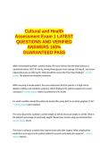 Cultural and Health Assessment Exam 1 LATEST QUESTIONS AND VERIFIED ANSWERS 100- GUARANTEED PASS&period;