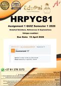 HRPYC81 Assignment 1 QUIZ &lpar;COMPLETE ANSWERS&rpar;  2026 - DUE 22 April 2026